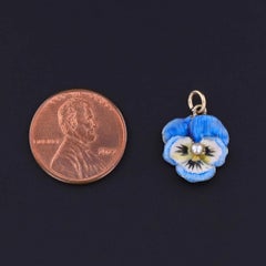 Vintage Blue Enamel Pansy Charm of 14k Gold