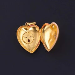 Antique Ruby and Diamond Puffy Heart Locket of 15k Gold