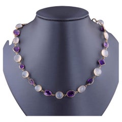 Vintage Moonstone and Amethyst Necklace of 14k Gold