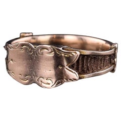 Victorian Hairwork Ring of 10k Gold