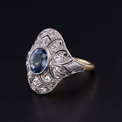 Bague ancienne en saphir, en platine sertie d'or 15 carats, vers 1920