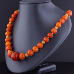 Victorian Amber Bead Necklace of 14k Gold, Circa 1890