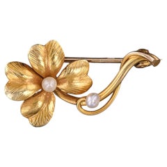 Antique Four Leaf Clover Pin of 14k Gold, Circa 1910