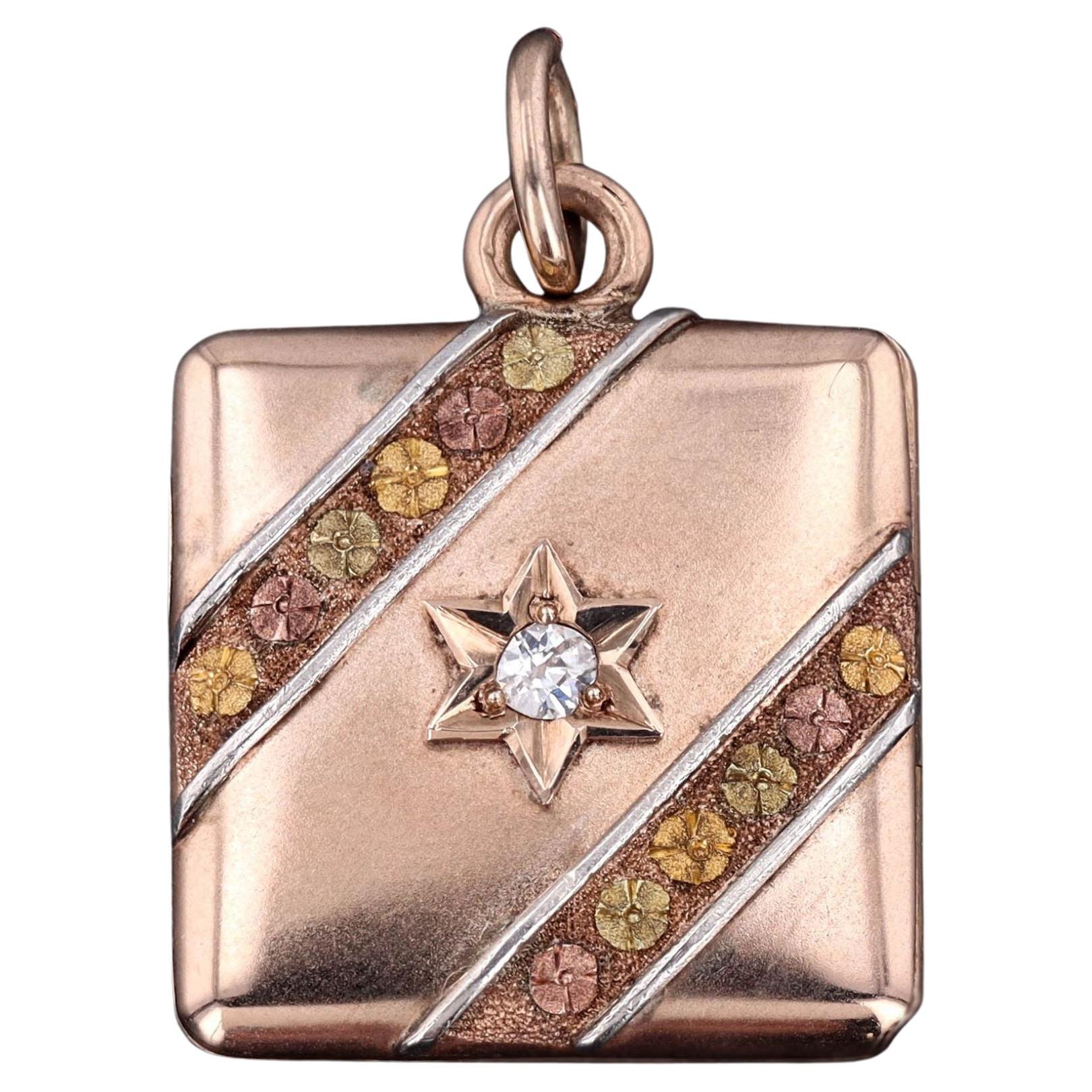 Antique Diamond Star Locket of 10k Gold