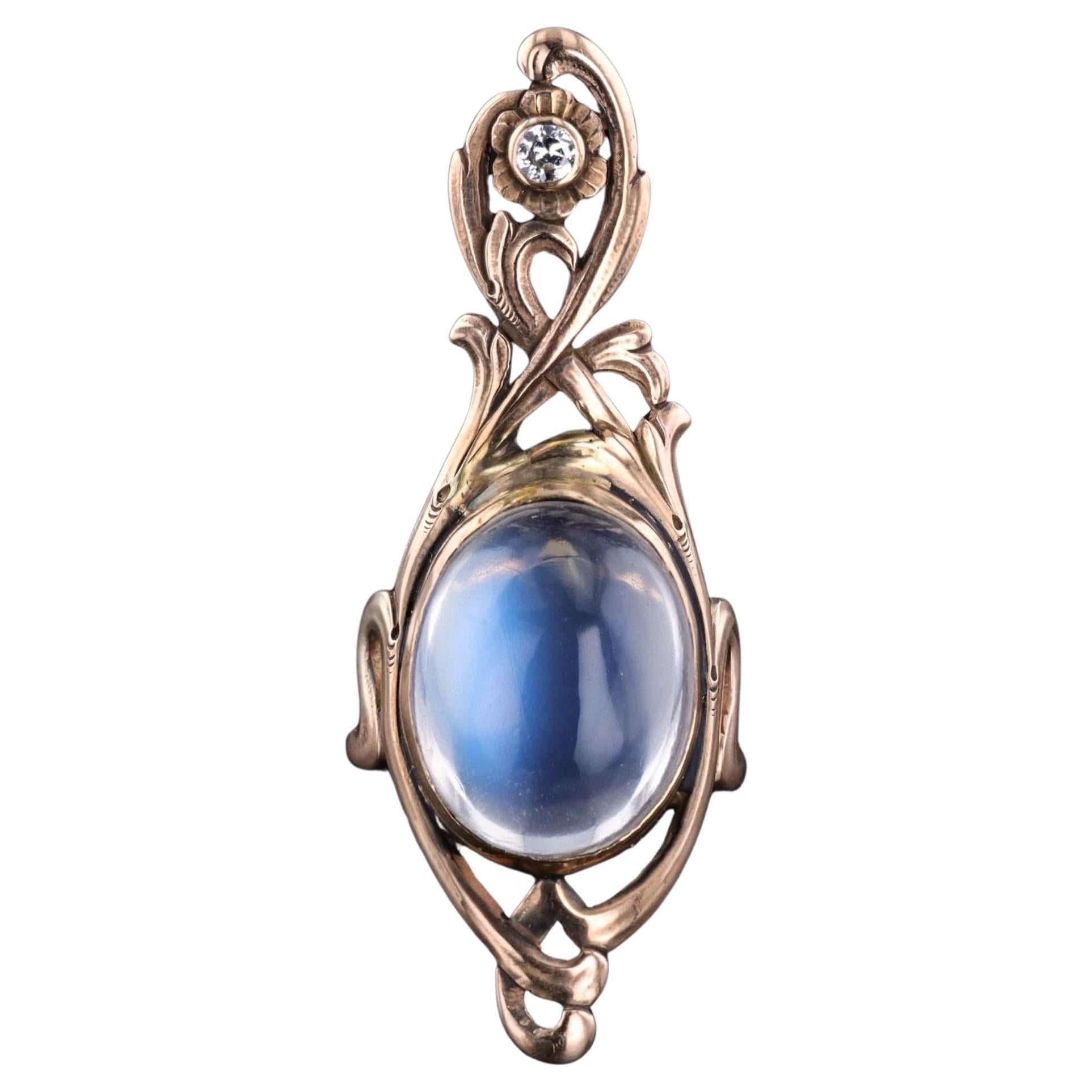 Bague Art Nouveau en or 14k avec pierre de lune