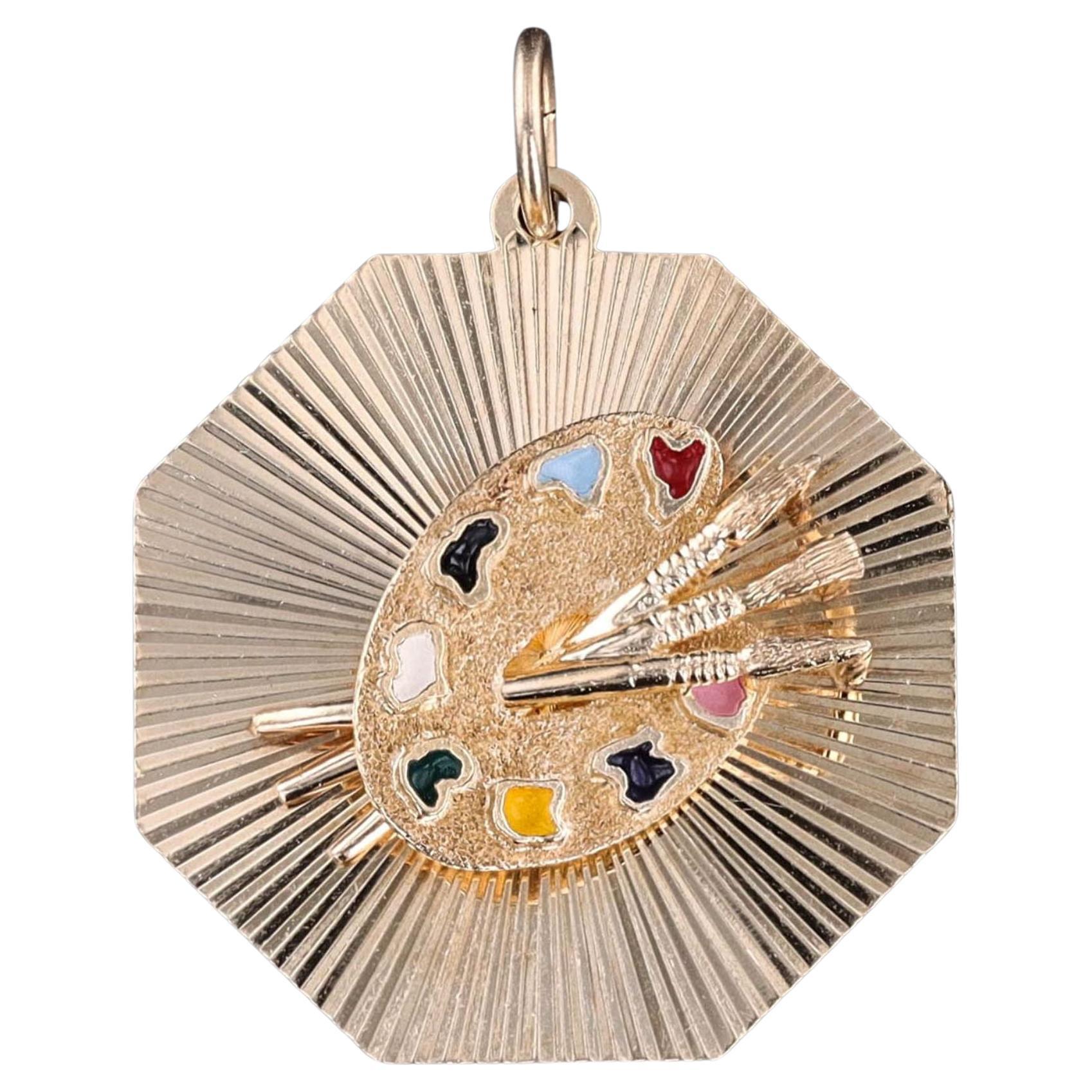 Pendentif palette vintage en or 14 carats par Dankner