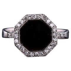 Art Deco Onyx and Diamond Ring of Platinum