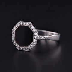 Art Deco Onyx and Diamond Ring of Platinum