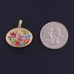 Ciondolo antico a forma di fiore smaltato in oro 14k e 18k, intorno al 1870