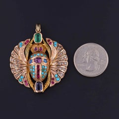 Vintage Gemstone Winged Scarab Pendant of 14k Gold