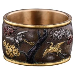 Antique Japanese Meiji Shibuichi Band Ring of 14k Gold