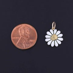Antique Enamel Daisy Charm of 15k Gold