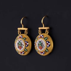 Antique Micromosaic Scarab Earrings of 18k Gold