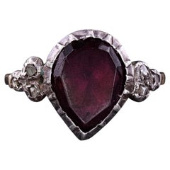 Georgian Flat Cut Garnet Ring of 9ct Gold and Silver
