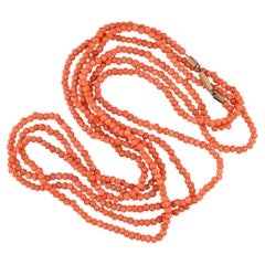 Antique Coral Bead Necklace with 14k Gold Clasp