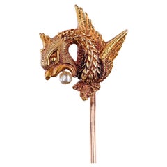 Viktorianische Drachen-Krawattennadel aus 14-karätigem Gold