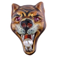 Antike Tiger-Anstecknadel aus 14-karätigem Gold mit Emaille von Alling & Co