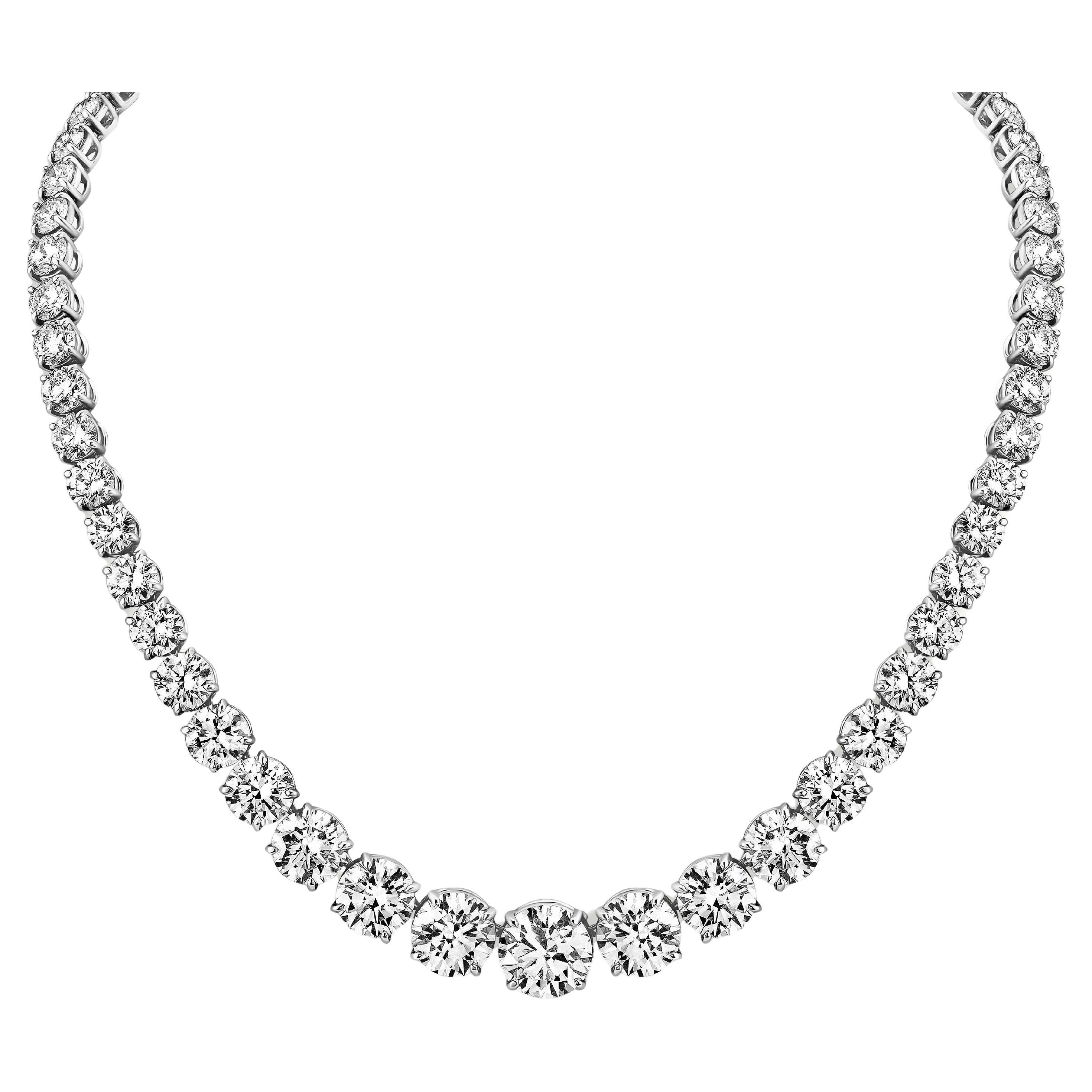 Collar de tenis de diamantes redondos graduados con certificado GIA de 75,27 ct VVS1 en venta