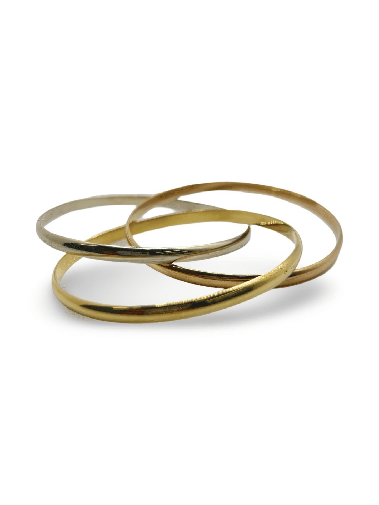This stunning 18K tri-color gold bracelet is a timeless piece of fine jewelry, combining the elegance of yellow, white, and rose gold. Weighing 42.50 grams, it offers both substance and sophistication, making it perfect for those who appreciate