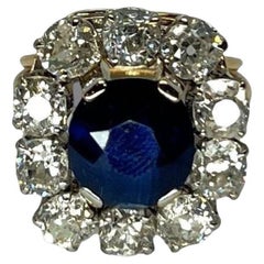 Bague vintage en or rose avec saphir 3 ct et diamants 3 ct