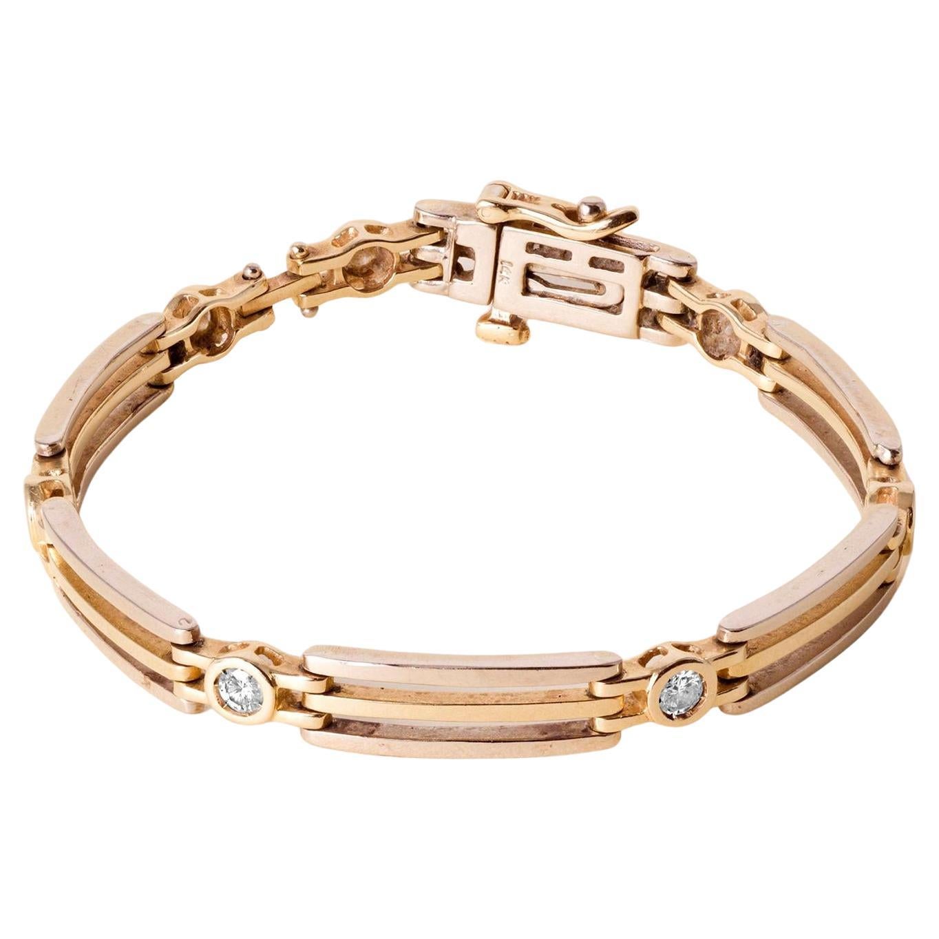 Bracciale vintage 14K con castone di diamanti bicolore