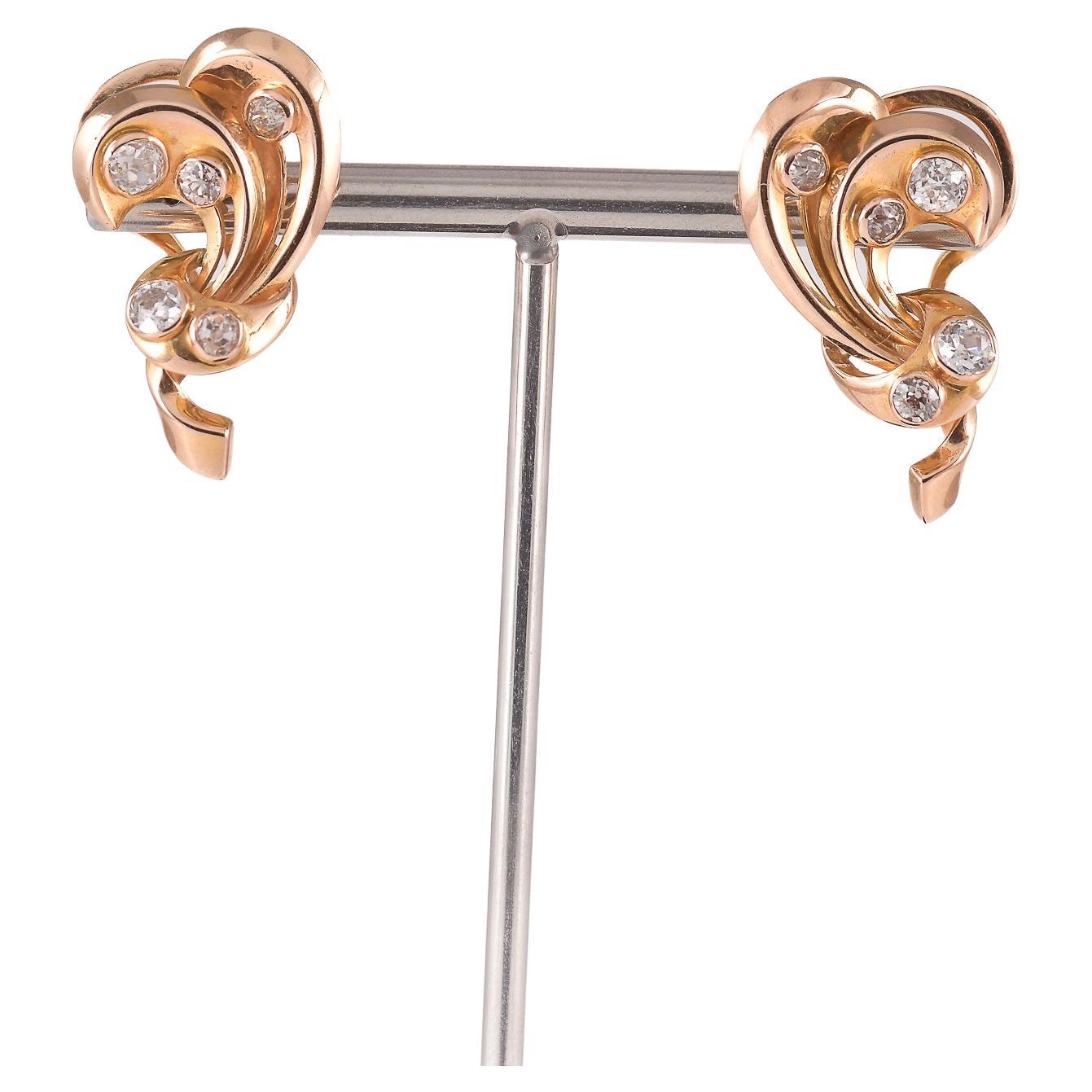 Rose gold lobe earrings with old European old cut diamonds