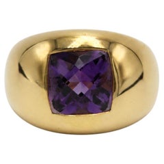 Boucheron French 18K Yellow Gold Amethyst Ring, Signed Vintage Jewel