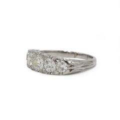 French Art Deco Platinum 5 Diamond Band Ring, 1.50 Carats, circa 1910