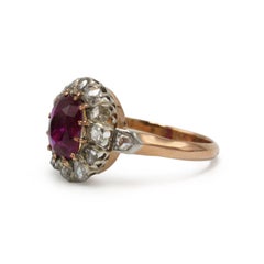 French Belle Époque 18K Gold Platinum Burmese Ruby Diamond Ring, 1.66ct