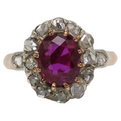 French Belle Époque 18K Gold Platinum Burmese Ruby Diamond Ring, 1.66ct