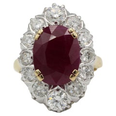 French 18K Gold 7 Carat Ruby and Diamond Cluster Ring