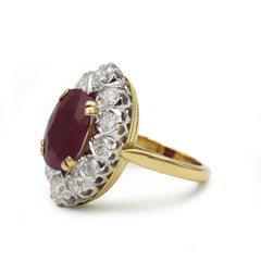 French 18K Gold 7 Carat Ruby and Diamond Cluster Ring