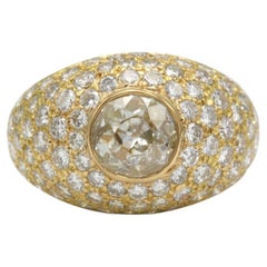 French 18K Yellow Gold 3.50 Carat Diamond Bombe Ring GIA