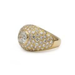French 18K Yellow Gold 3.50 Carat Diamond Bombe Ring GIA