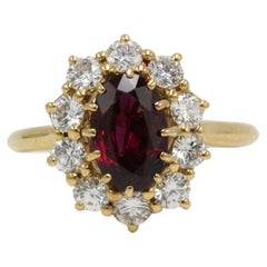 Vintage 18K Yellow Gold Ruby and Diamond Cluster Ring