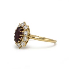 Vintage 18K Yellow Gold Ruby and Diamond Cluster Ring