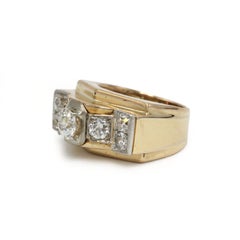 French Vintage 18K Yellow Gold, Platinum and Old-Cut Diamond Tank Ring