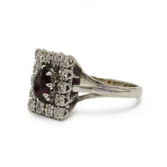 Vintage French 18K White Gold Diamond and Garnet Ring, circa 1970s