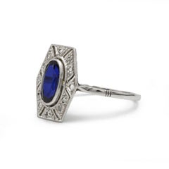 French Art Deco 18K White Gold Sapphire and Diamond Ring, circa 1920s
