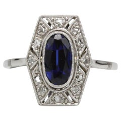 French Art Deco 18K White Gold Sapphire and Diamond Ring, circa 1920s