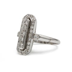 Art Deco Style 18K White Gold Diamond Geometric Ring