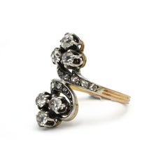 French Antique 18K Yellow Gold 1.50 Carat Old Cut Diamond Bypass Ring