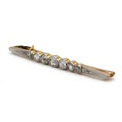 French Antique 18K Gold Platinum Old-Cut Diamond Bar Brooch
