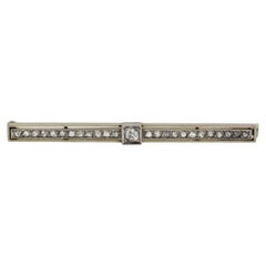 French Art Deco 18K Gold Platinum Rose-Cut Diamond Bar Brooch, circa 1920