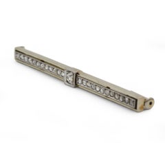 French Art Deco 18K Gold Platinum Rose-Cut Diamond Bar Brooch, circa 1920
