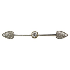 French Art Deco 18K Gold Platinum Diamond Bar Brooch, 0.60 Ct Center, circa 1920