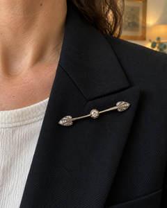 French Art Deco 18K Gold Platinum Diamond Bar Brooch, 0.60 Ct Center, circa 1920