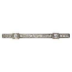 French Art Deco 18K White Gold Old-Cut Diamond Bar Brooch, circa 1940