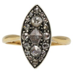 19th Century French Marquise Rose-Cut Diamond 18K Gold Ring