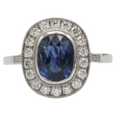 French Platinum 2.50 Carat Unheated Ceylon Sapphire and Diamond Ring